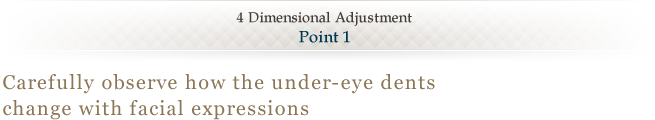 4 Dimensional Adjustment <Point 1> Carefully observe how the under-eye dents change with facial expressions