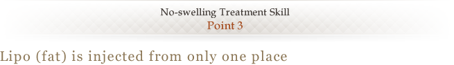 No-swelling Treatment Skill <Point 3> Lipo (fat) is injected from only one place